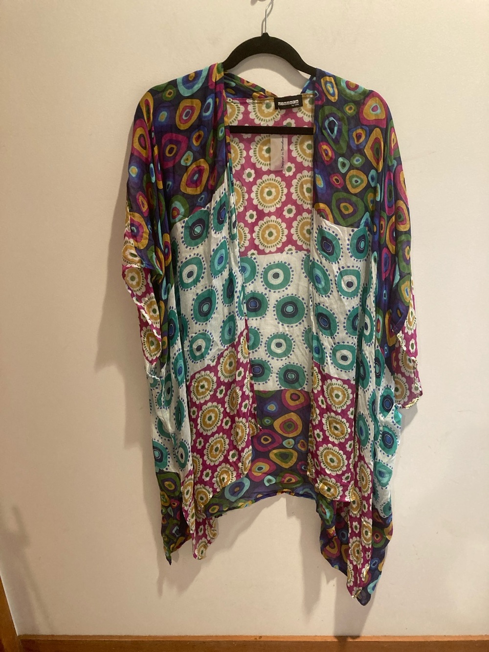 Boho Multicolor Circular-Print Open-Front Kimono Tunic